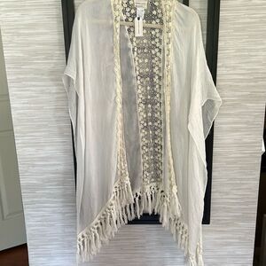 NWT melrose and market cream lace gauze tassel beach coverup/duster one size